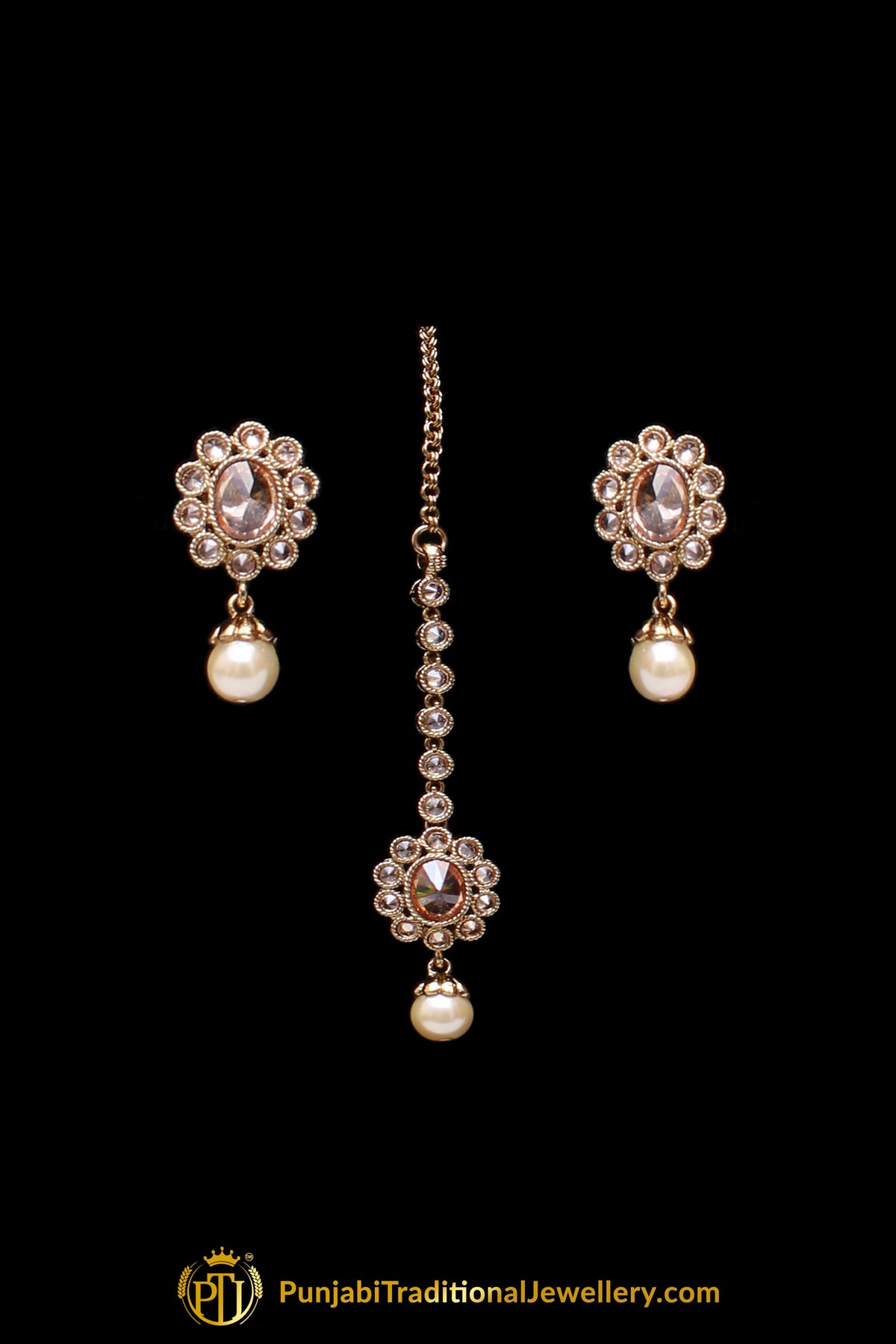 Champagne Stone Necklace Set By Punjabi Traditional Jewellery