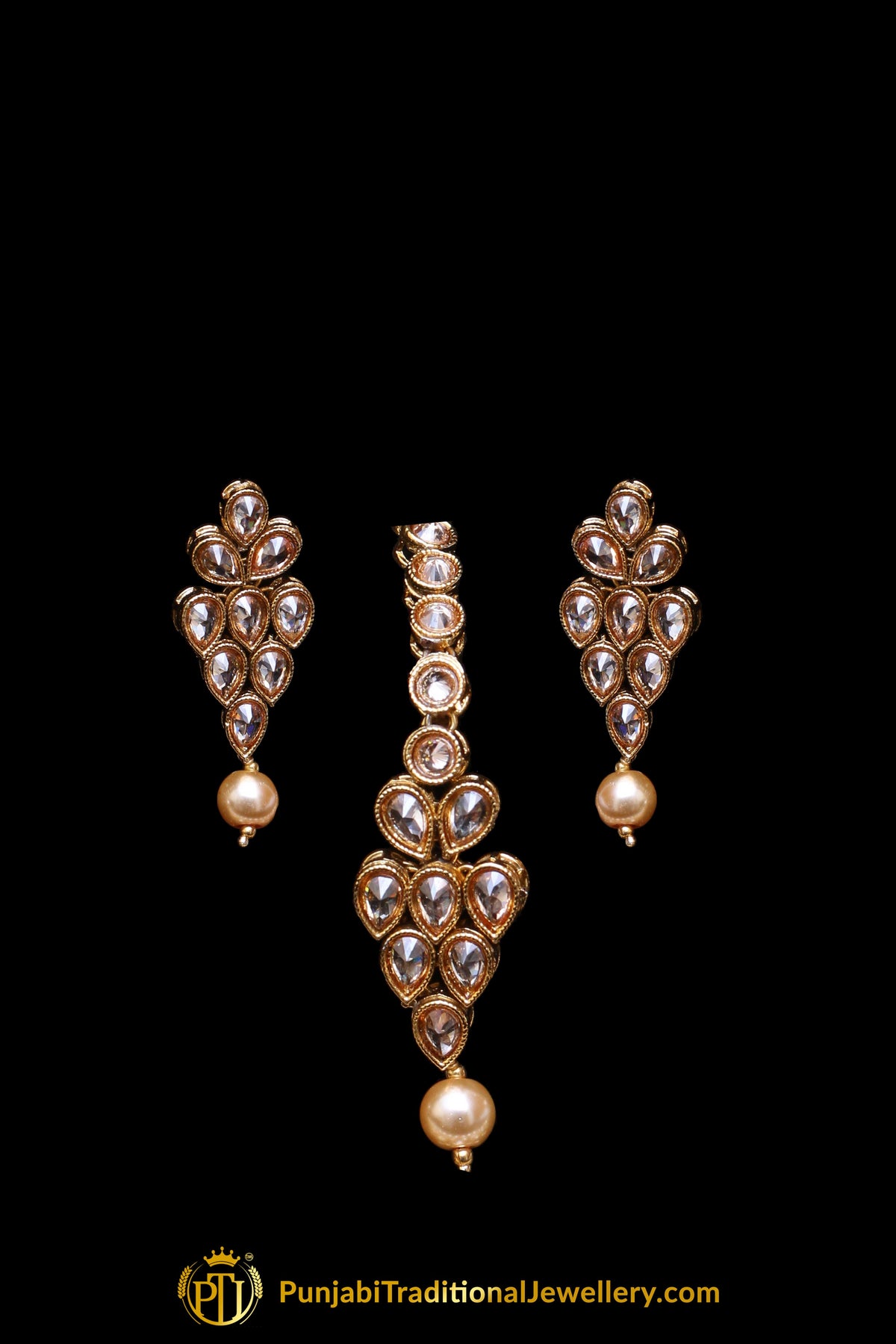 Pearl Champagne Stone Necklace Set By Punjabi Taditional Jewellery