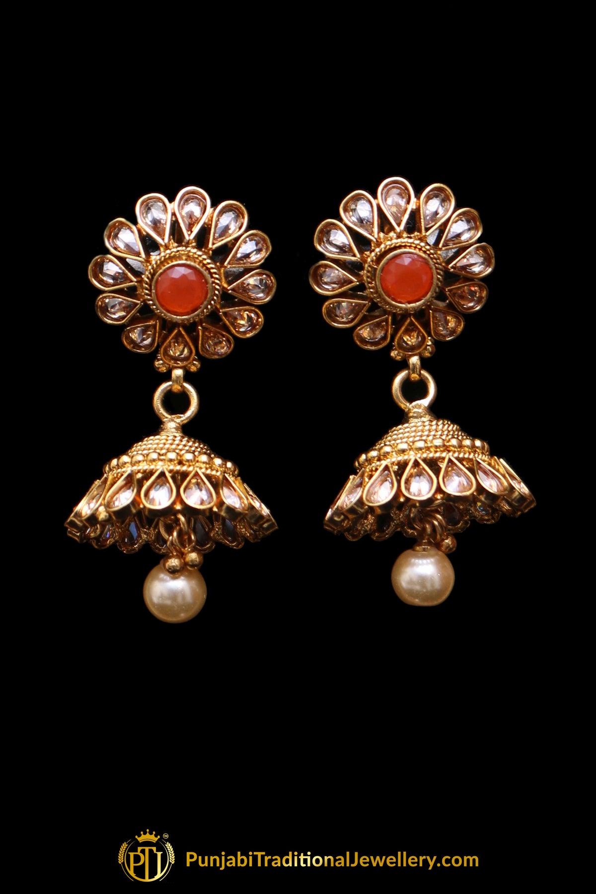 Orange Polki Necklace Set By Punjabi Traditional Jewellery