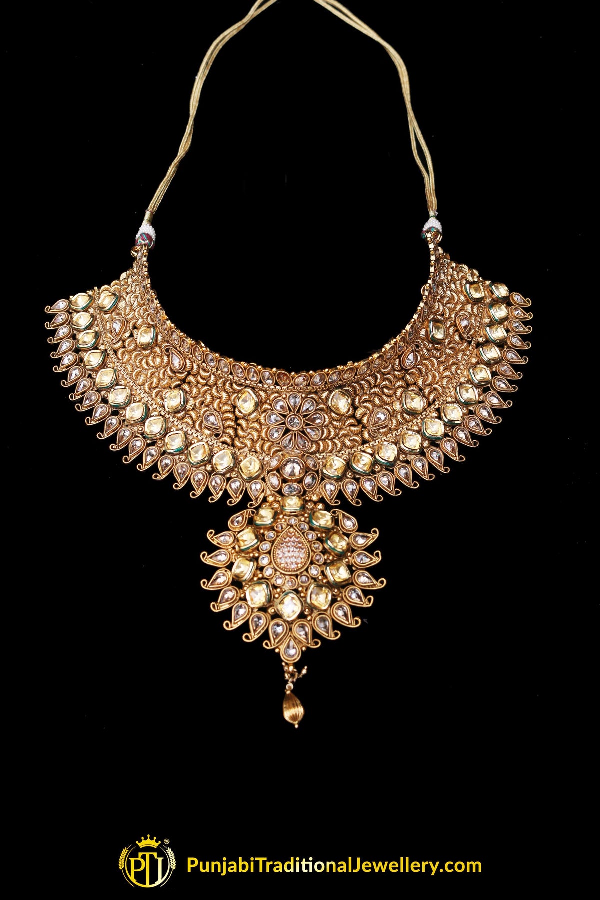 Antique Gold Choker Kundan Rubby Necklace With Sahare Earrings By Punjabi Traditional Jewellery