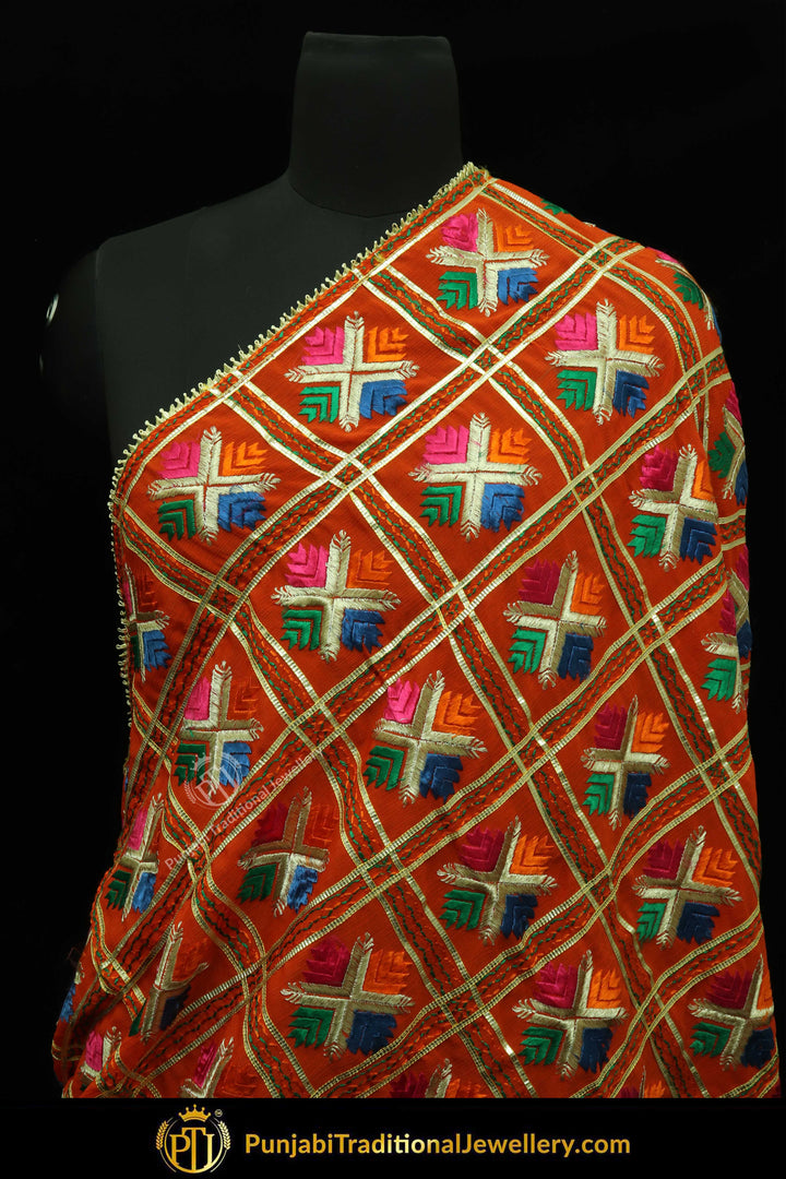 Multi Color Pure Phulkari Dupatta By Punjabi Traditional Jewellery