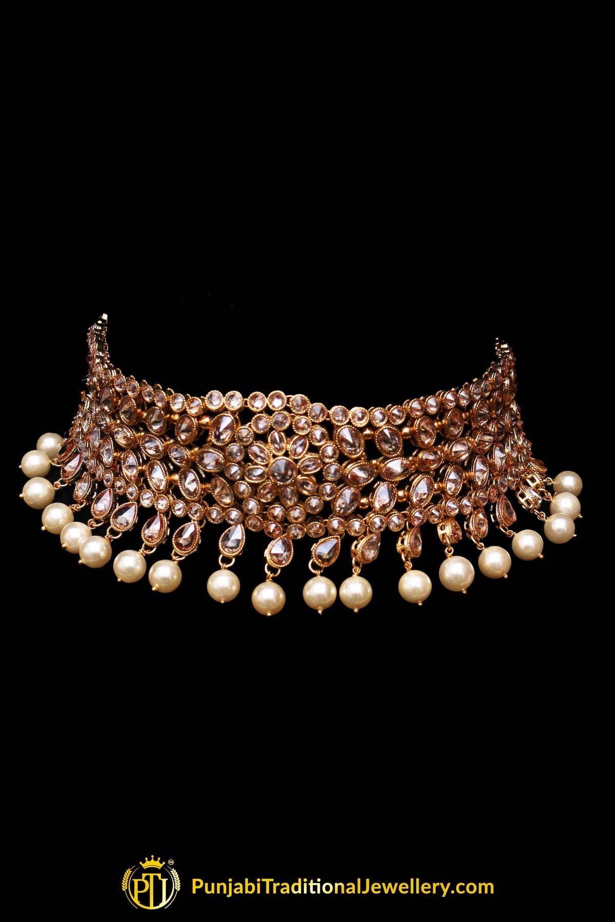 Champagne Stone Necklace Set By Punjabi Traditional Jewellery