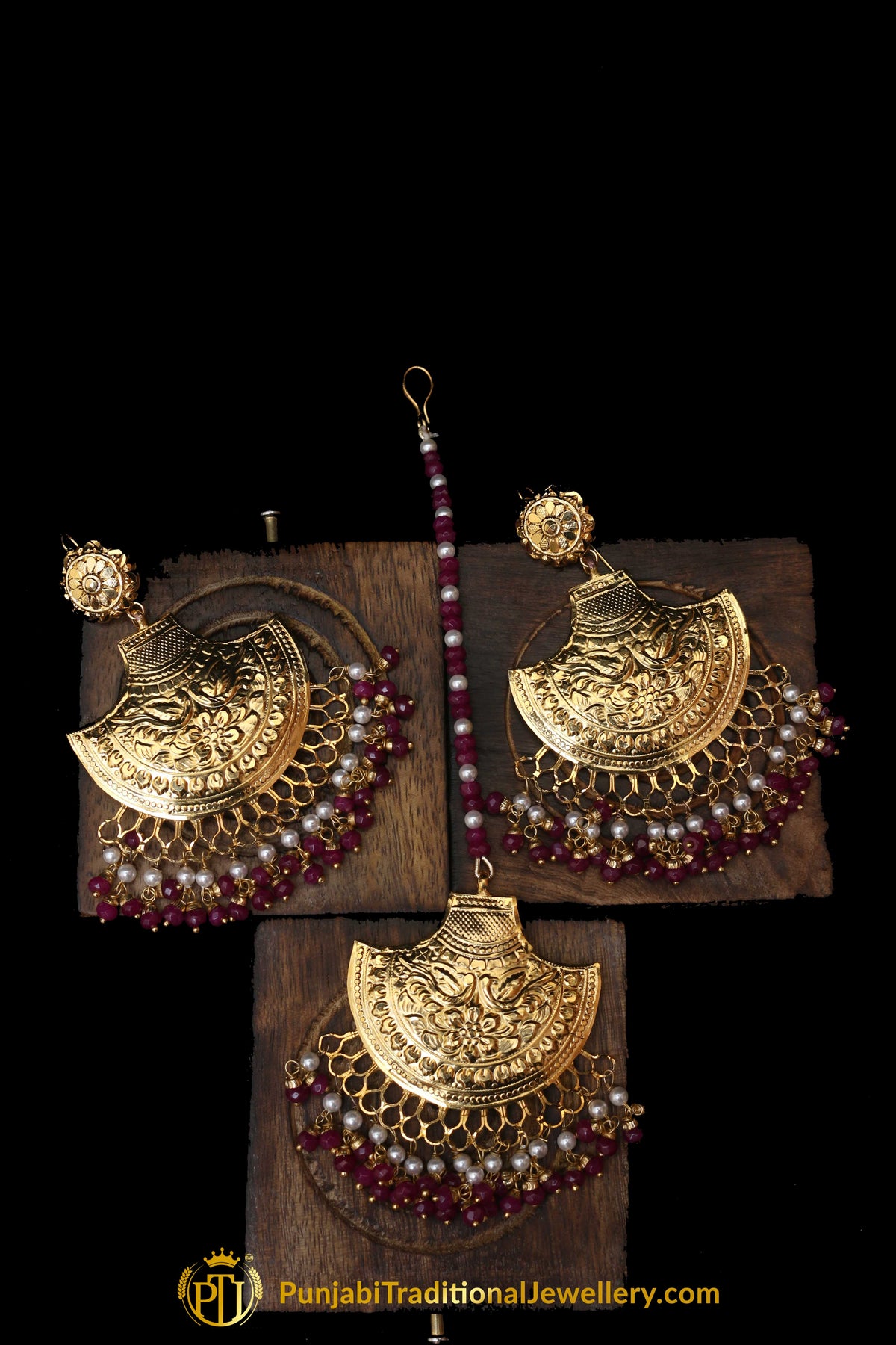 Rubby Patra Earring Tikka Set By Punjabi Traditional Jewellery