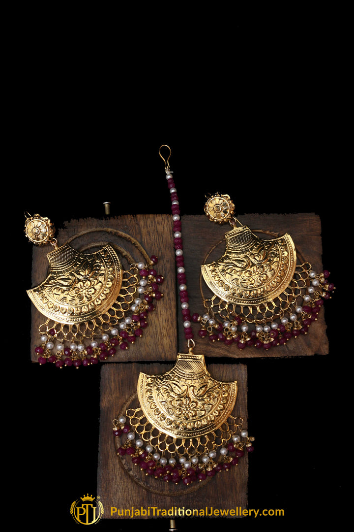 Rubby Patra Earring Tikka Set By Punjabi Traditional Jewellery