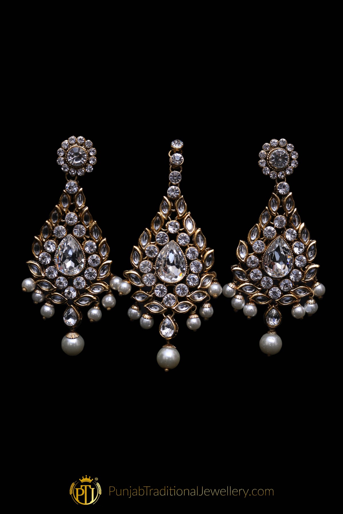 White & Golden Kundan/Jerkan Necklace Set By Punjabi Traditional Jewellery