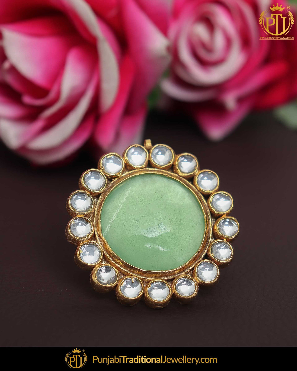 Gold Finished Emerald Kundan Ring | Punjabi Traditional Jewellery Exclusive