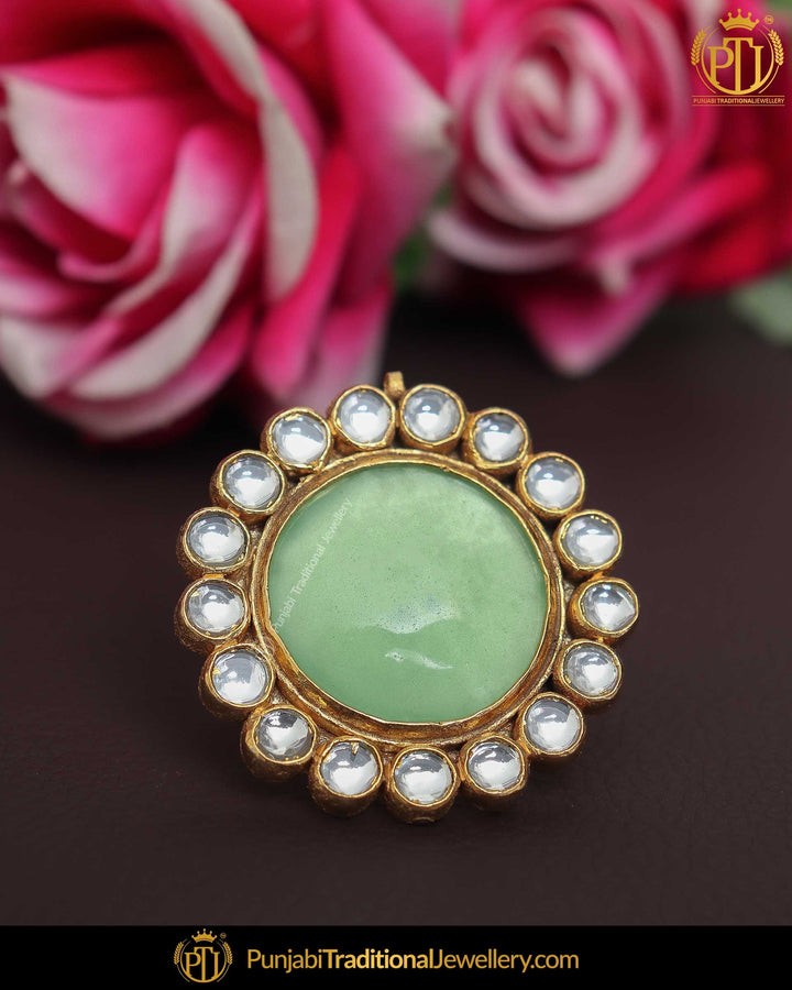 Gold Finished Emerald Kundan Ring | Punjabi Traditional Jewellery Exclusive