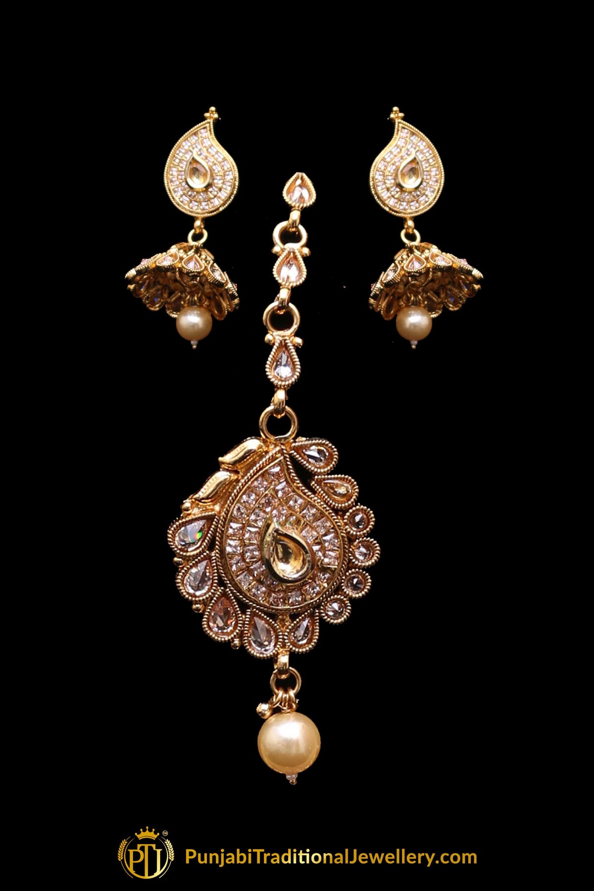 Polki Pearl Choker Necklace Set By Punjabi Traditional Jewellery