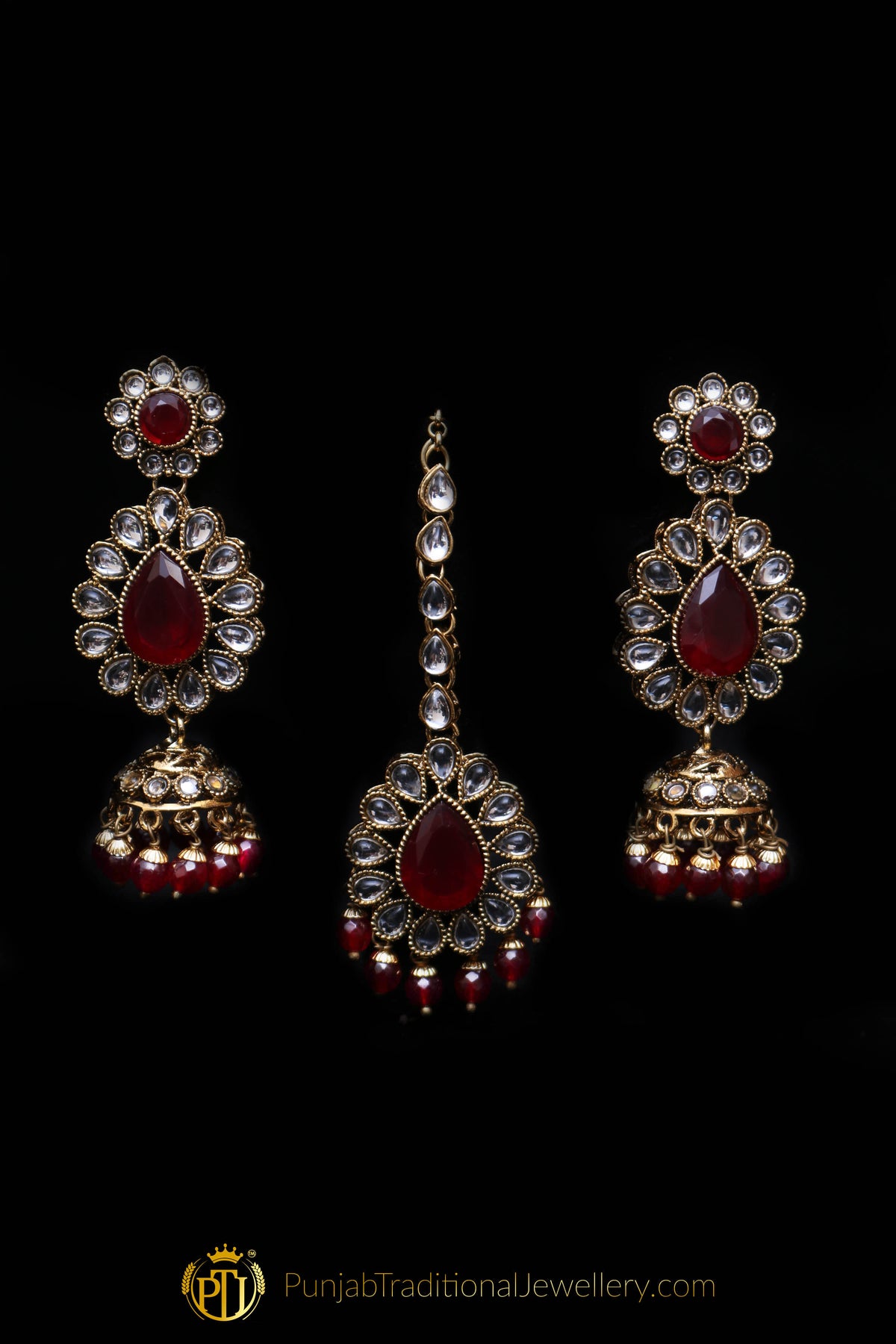 White Maroon Pearl Kundan Necklace Set By  Punjabi Traditional Jewellery