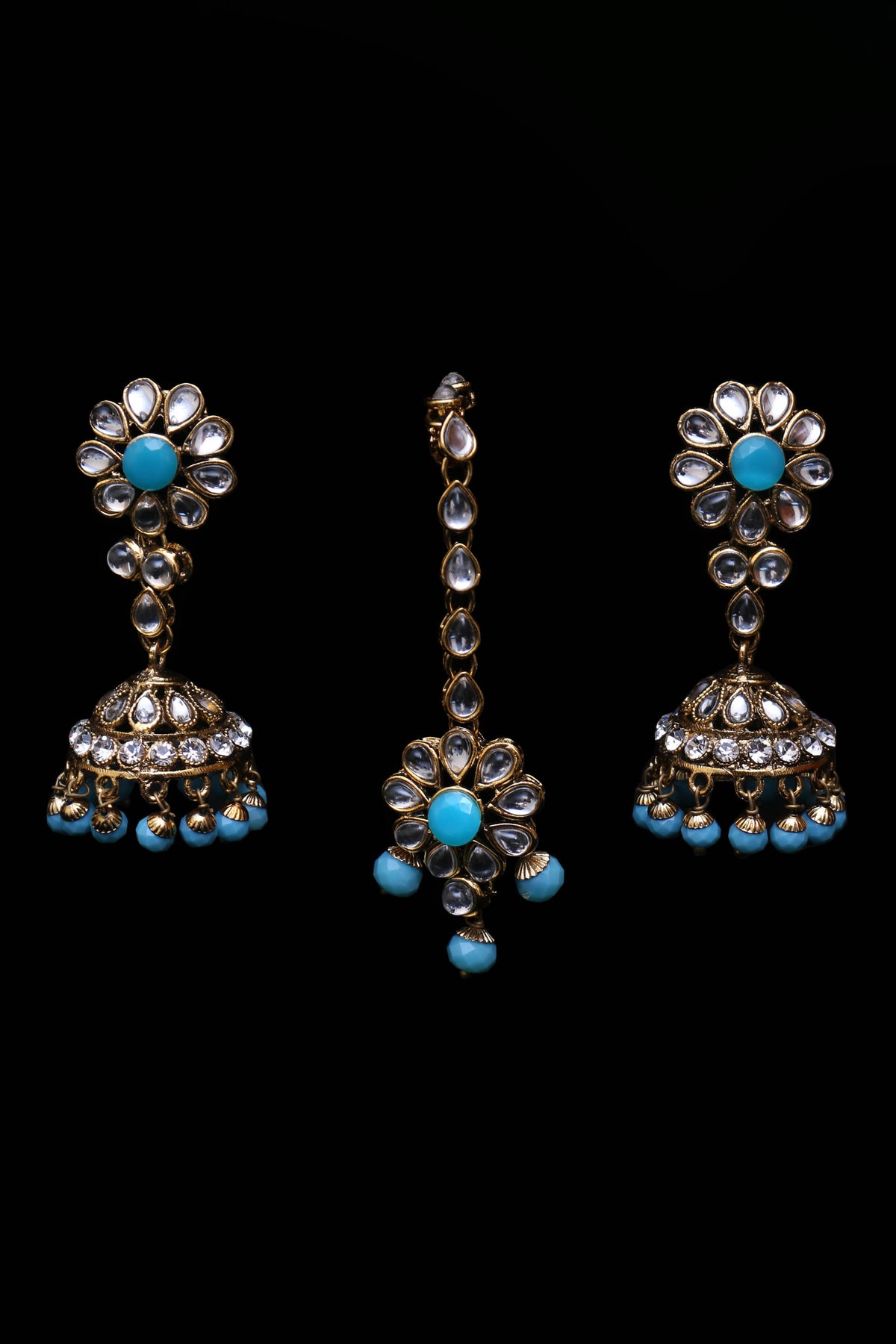 Fitoor Firozi Pearl Kundan Necklace Set By Punjabi Traditional Jewellery