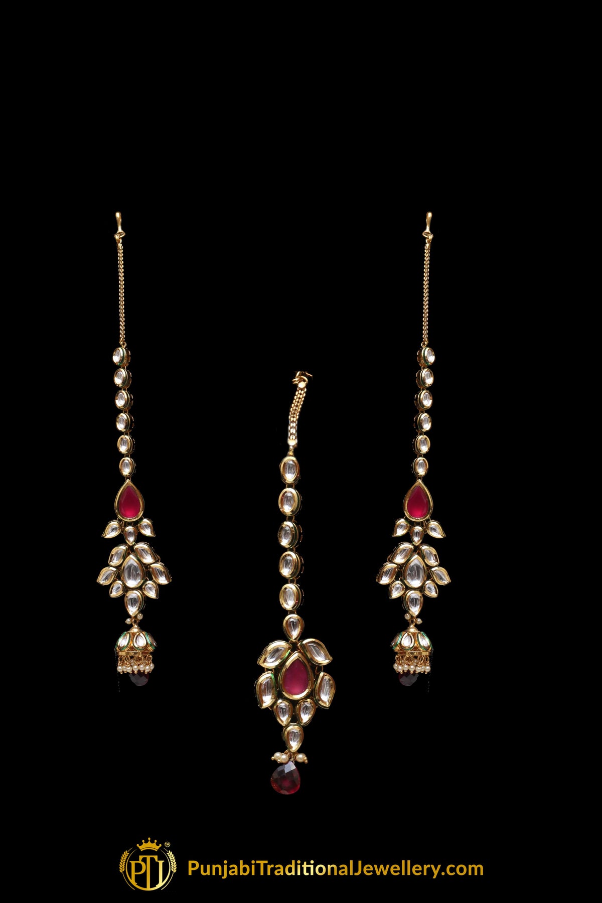 Red Kundan Necklace Set With Sahare Earrings By Punjabi Traditional Jewellery