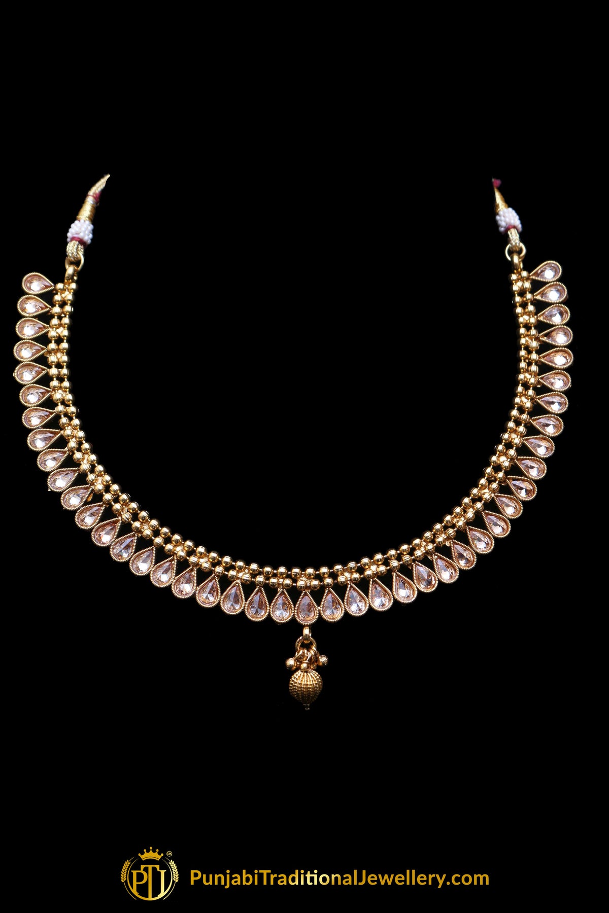 Golden Polki Necklace Set By Punjabi Traditional Jewellery