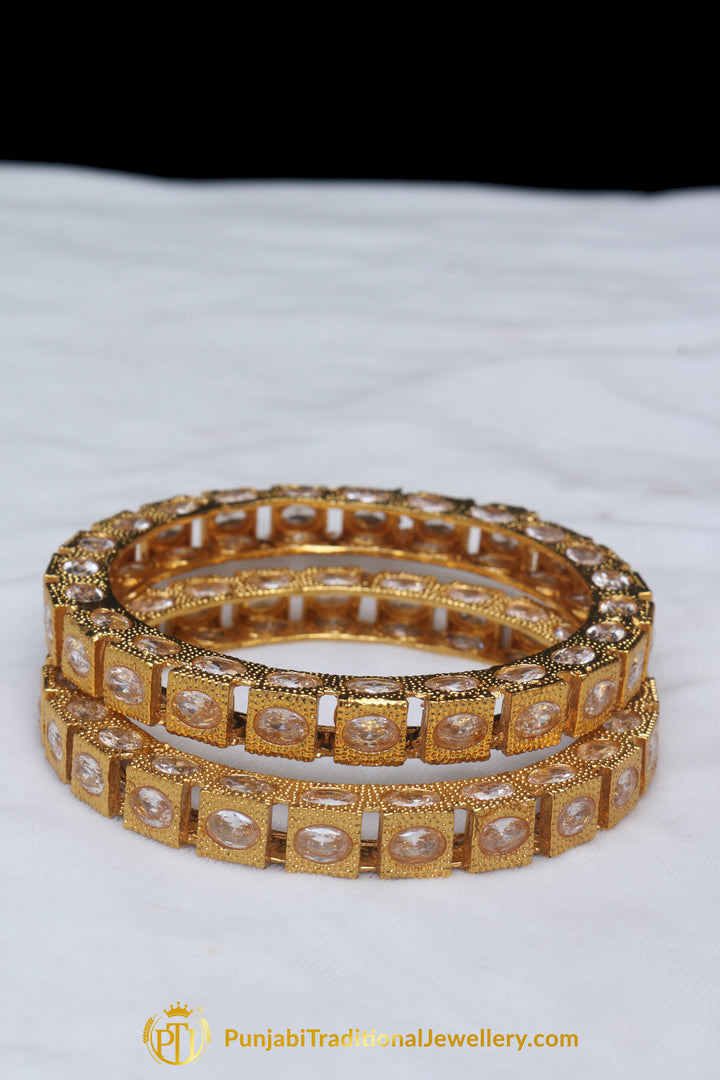 Champagne Stone Karra Bangles (Pair) By Punjabi Traditional Jewellery
