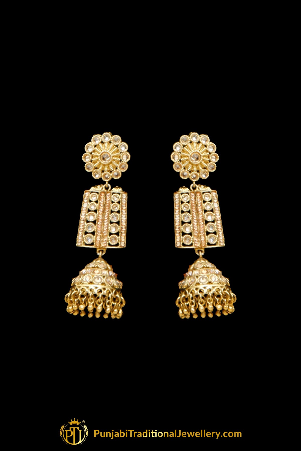 Golden Champagne Stone Necklace Set By Punjabi Traditional Jewellery