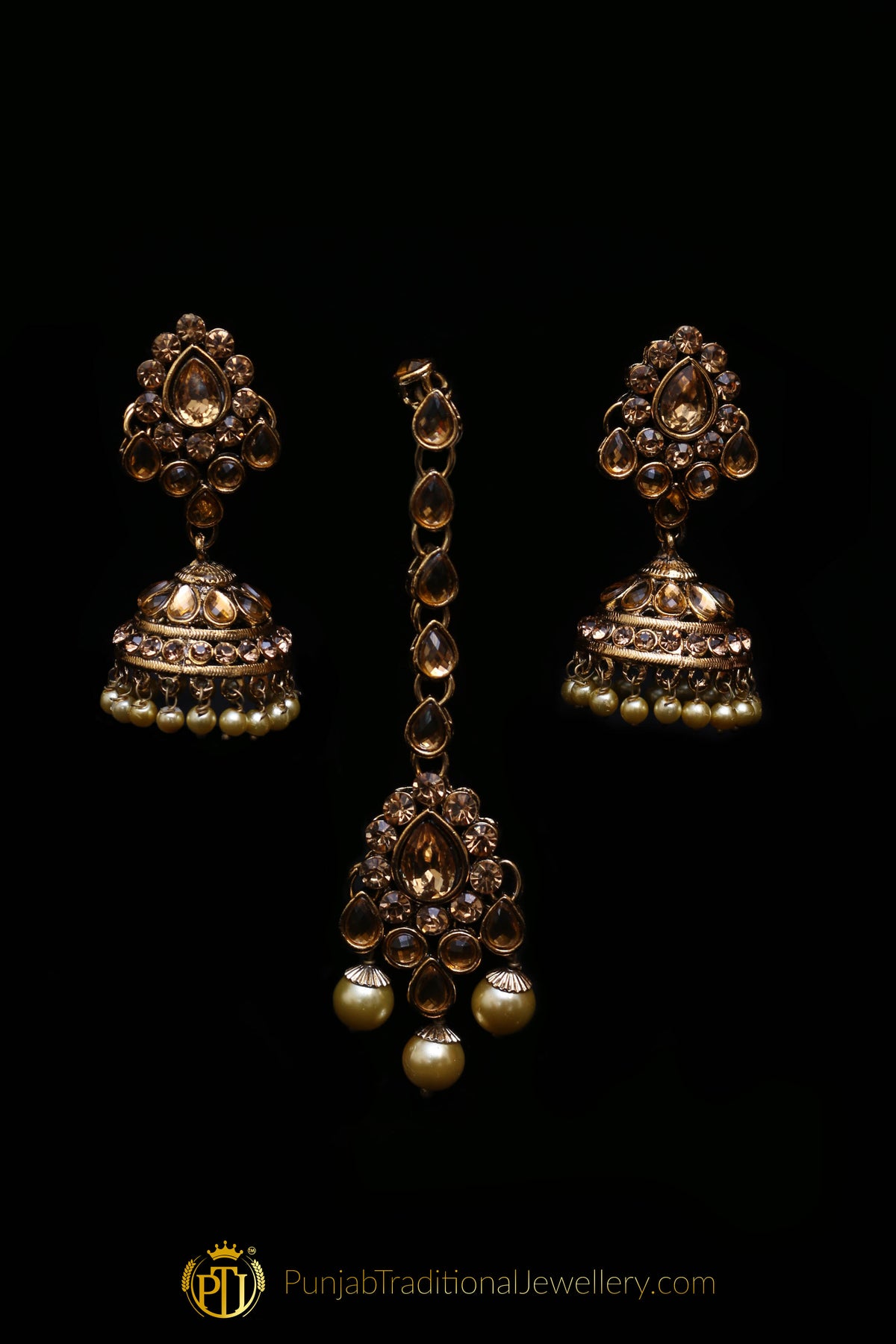 Golden Kundan Stone Pearl Necklace Set By Punjabi Traditional Jewellery