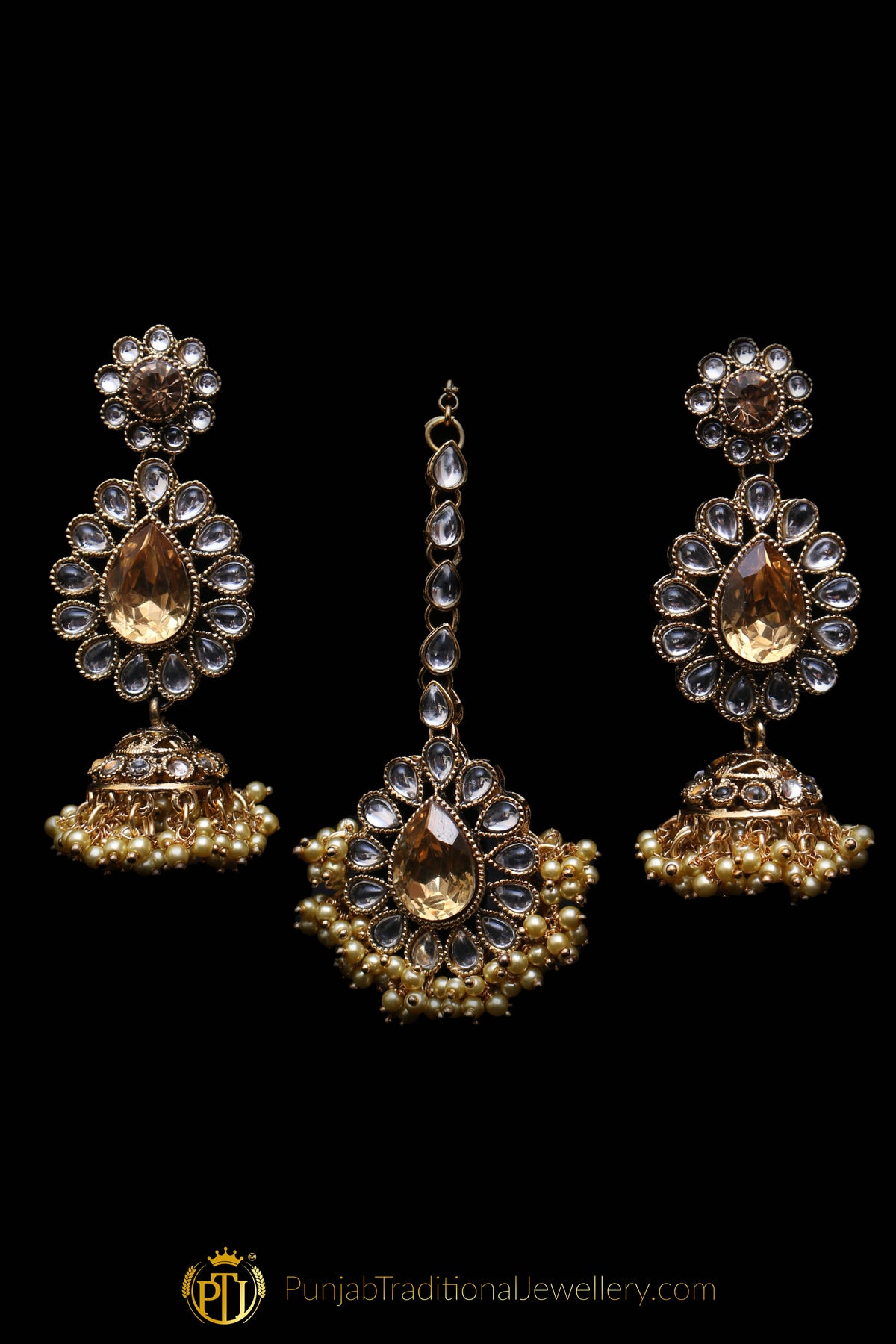 Golden Kundan Necklace Set By Punjabi Traditional Jewellery