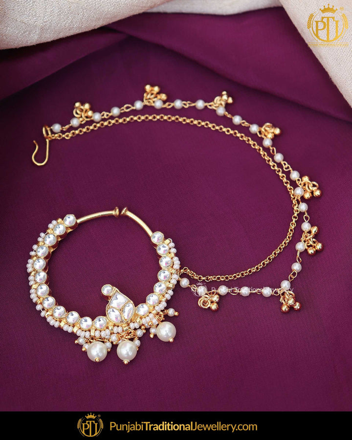 Gold Finished Kundan Pearl Nath | Punjabi Traditional Jewellery Exclusive
