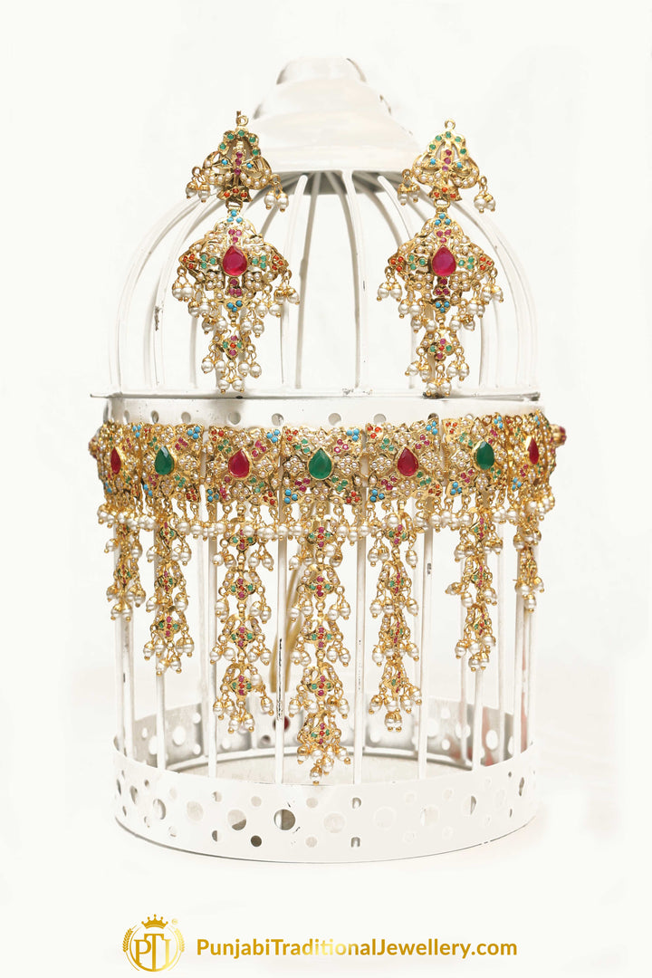 Multi Pearl Jadau Necklace Set By Punjabi Traditional Jewellery