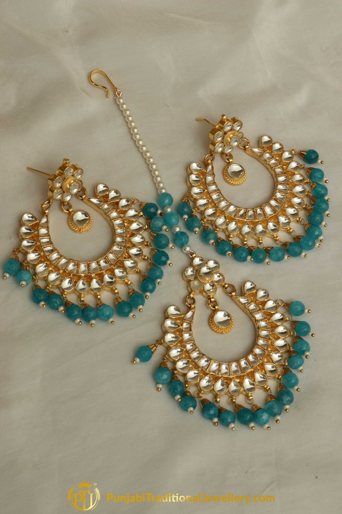 Firozi Kundan Earring Tikka Set | Punjabi Traditional Jewellery Exclusive