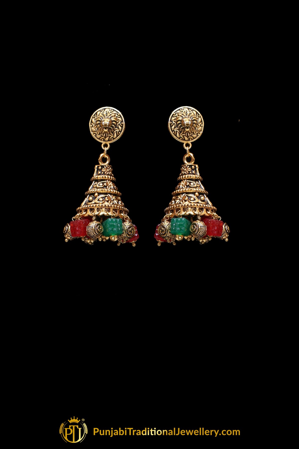 Red Green Mala Necklace Set By Punjabi Traditional Jewellery