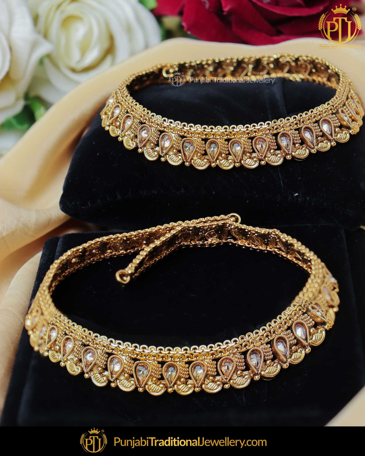 Gold Finished Champagne Stone Payal | Punjabi Traditional Jewellery Exclusive