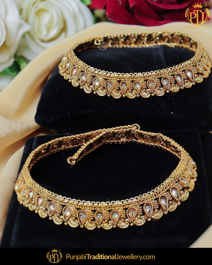 Gold Finished Champagne Stone Payal | Punjabi Traditional Jewellery Exclusive