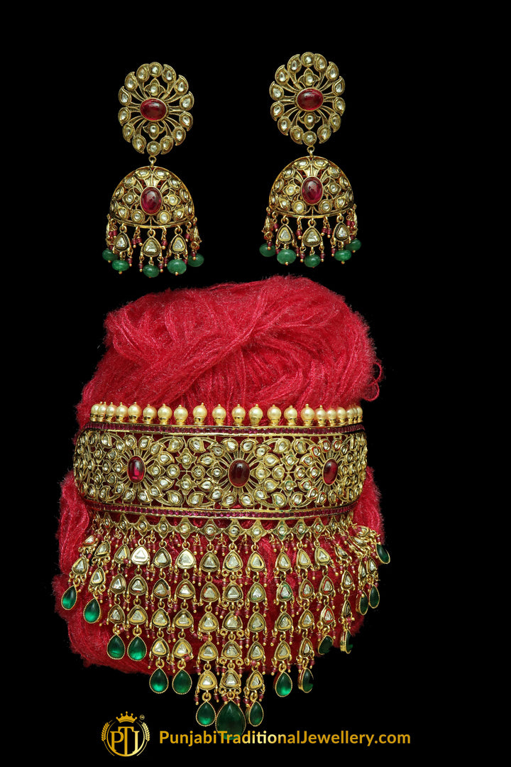 .Aha Green Red Kundan Choker Necklace Set By Punjabi Traditional Jewellery