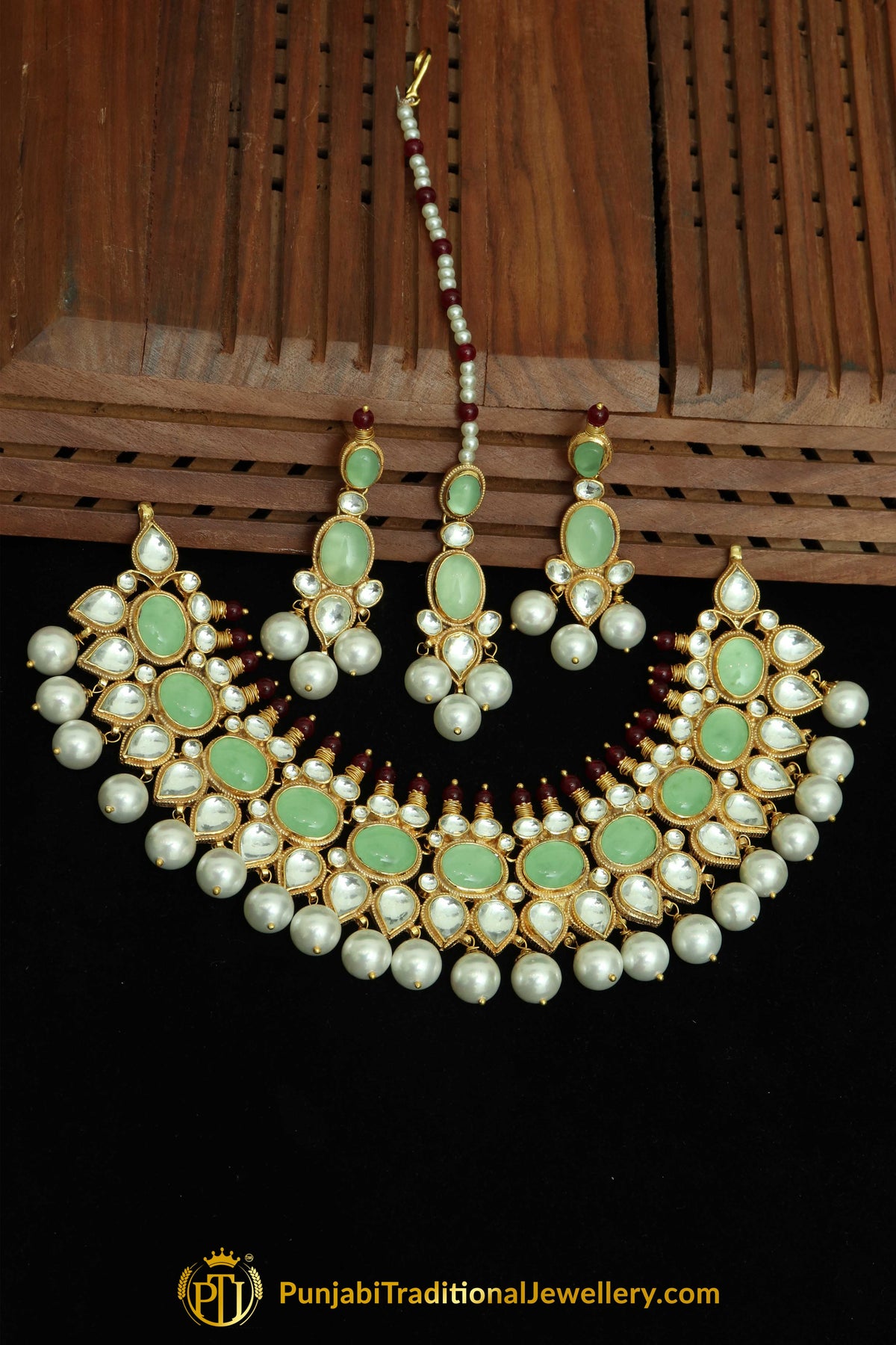 Adeena New Jade Rubby Pearl Kundan Pearl Necklace Set | Punjabi Traditional Jewellery Exclusive