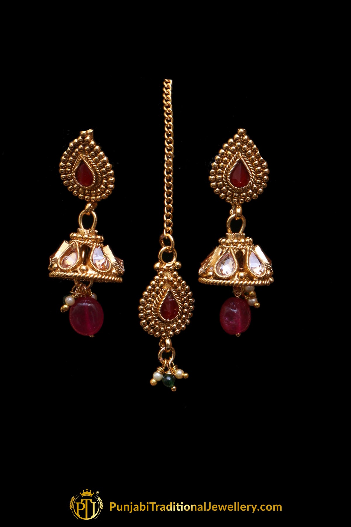 Red Polki Necklace Set By Punjabi Traditional Jewellery
