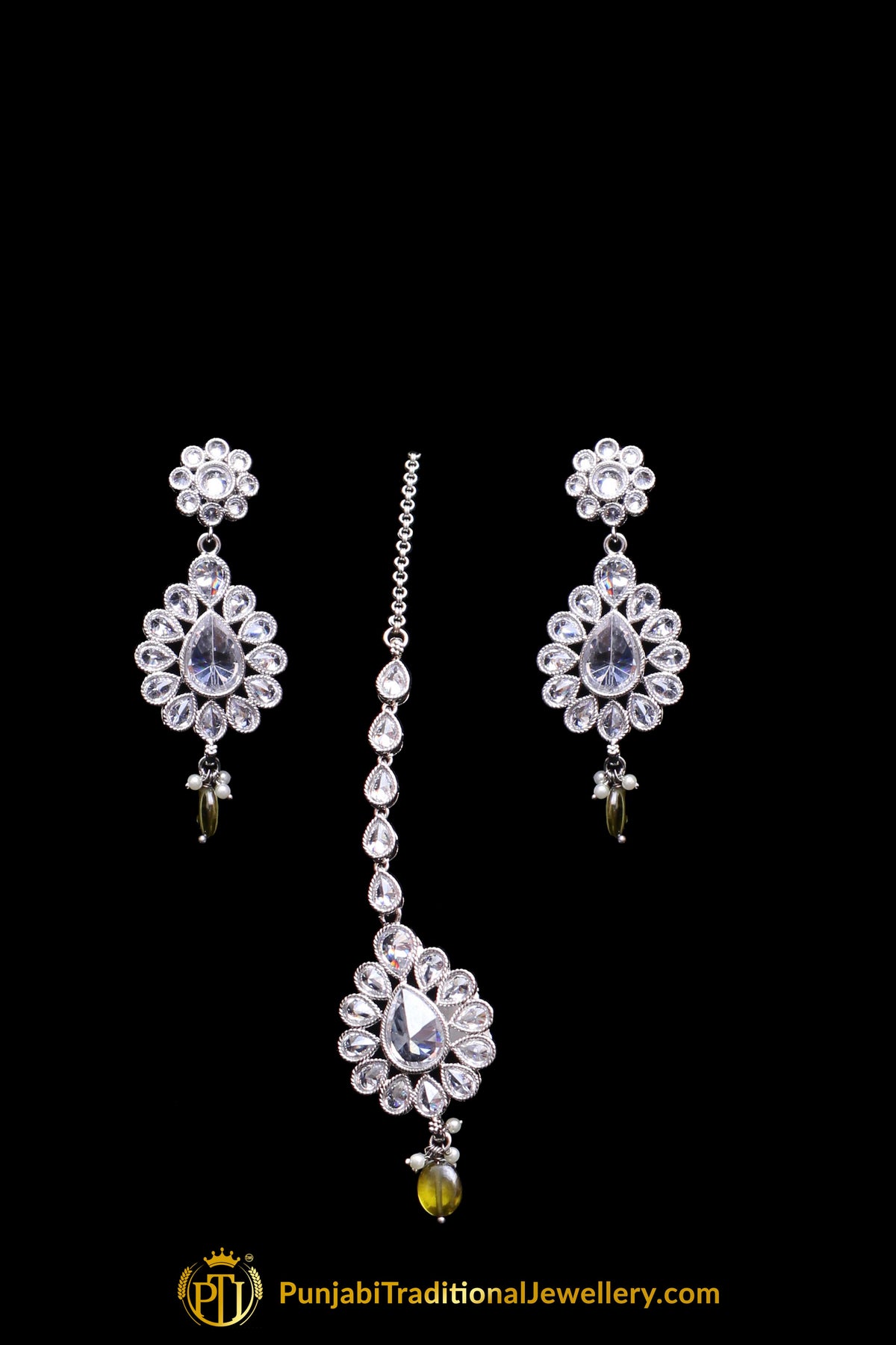 Green Polki Necklace Set By Punjabi Traditional Jewellery