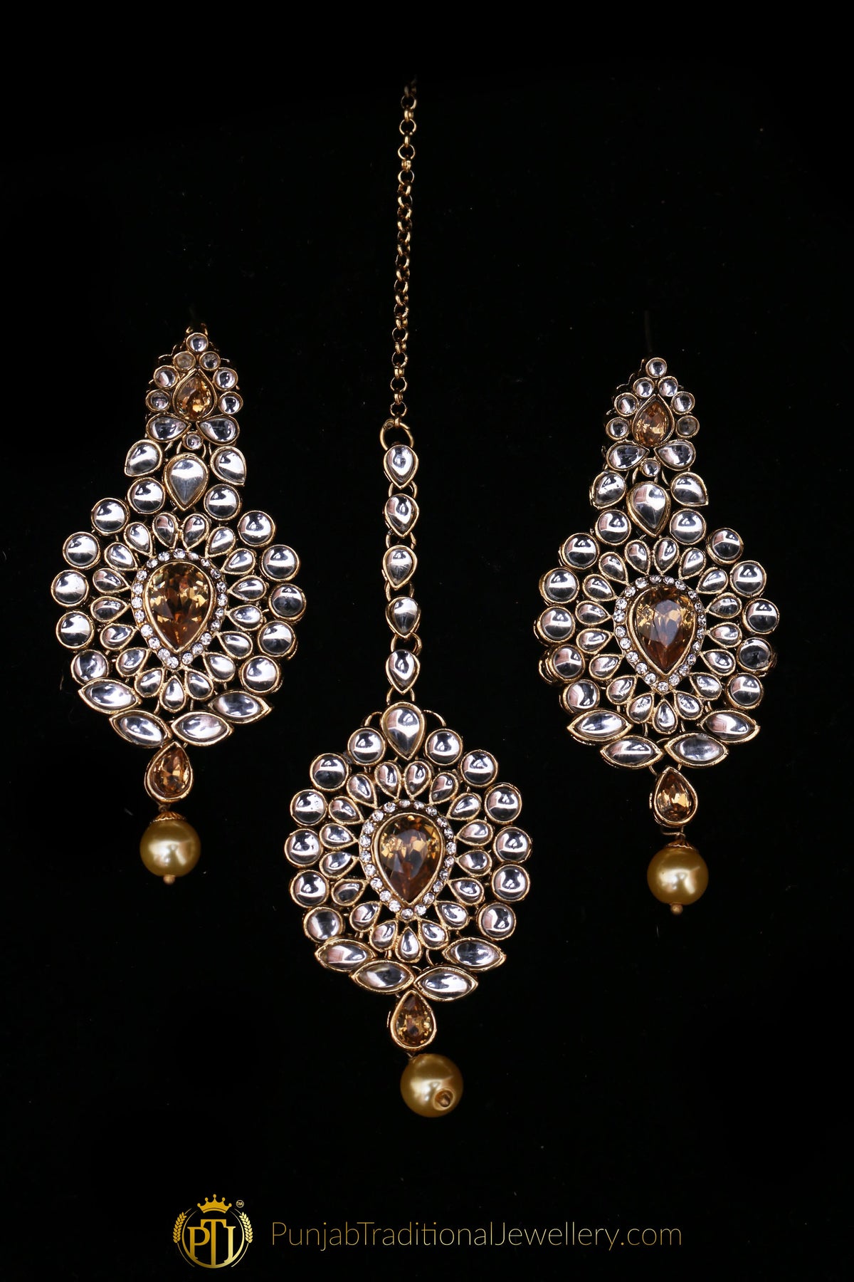 Pearl Kundan Choker Necklace Set By Punjabi Traditional Jewellery