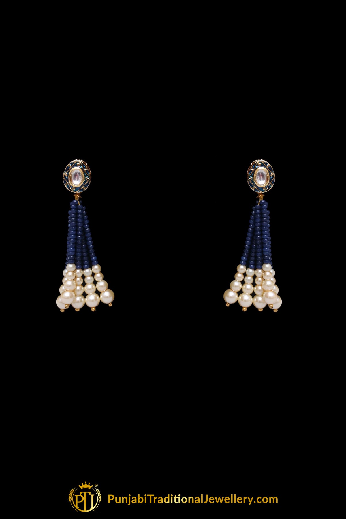 Blue Kundan Mala Meena Necklace Set By Punjabi Traditional Jewellery
