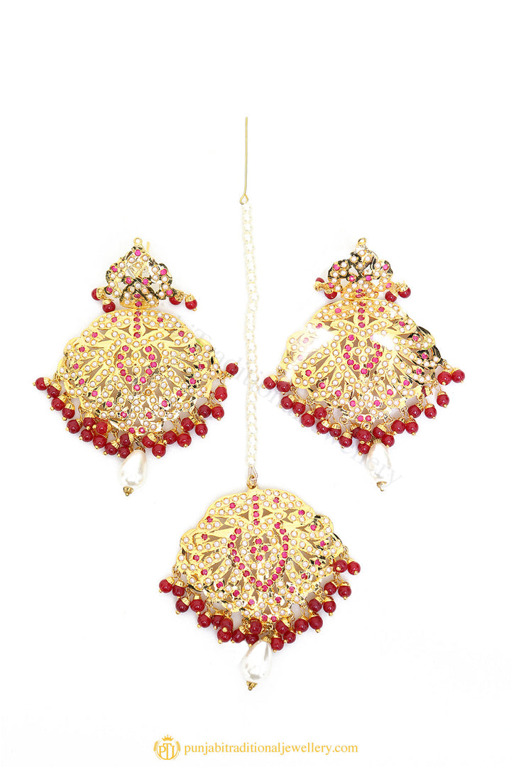 Gold Finished Earrings & Tikka Set by PTJ