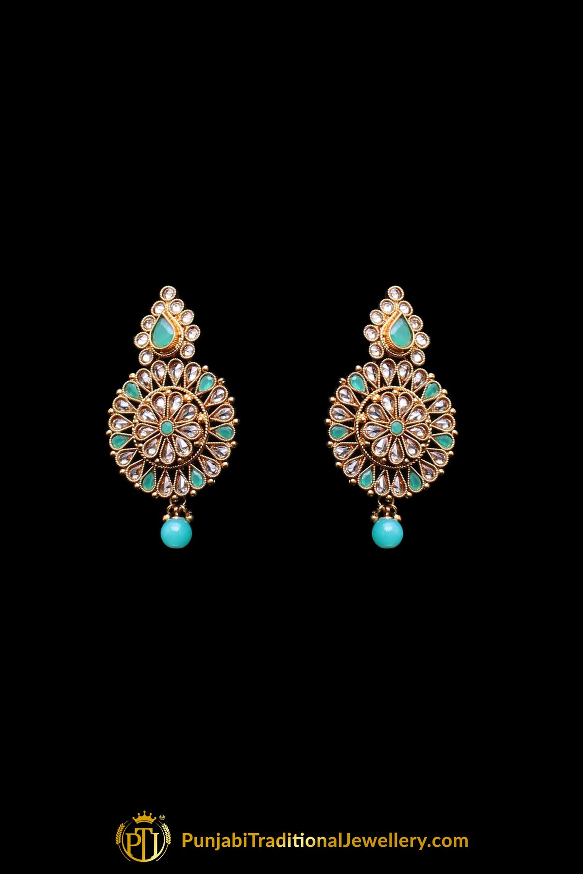 Firozi Polki Necklace Set By Punjabi Traditional Jewellery