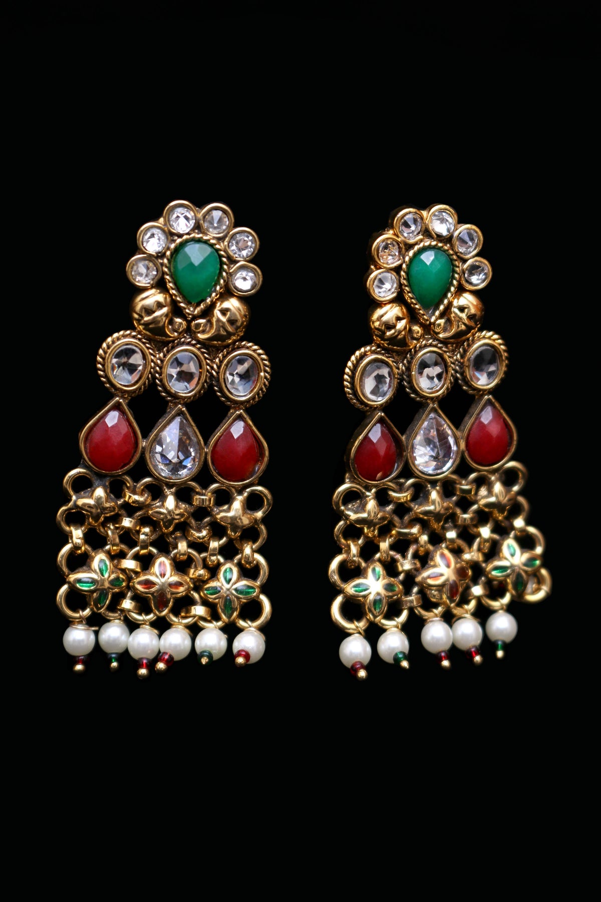 Justju Green & Red Pearl Necklace Set By Punjabi Traditional Jewellery