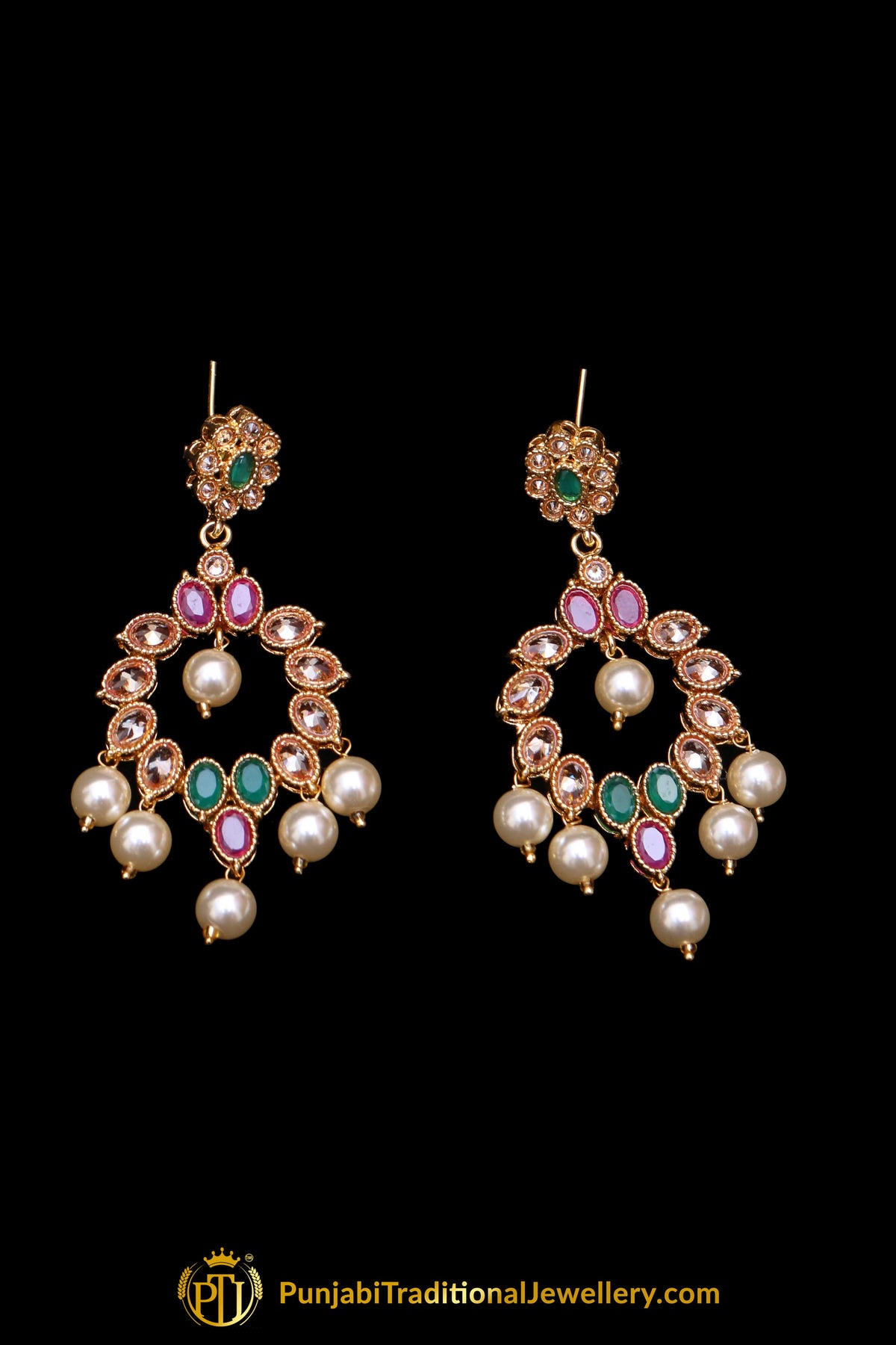 Rubby Panna Polki Pearl Necklace Set By Punjabi Traditional Jewellery