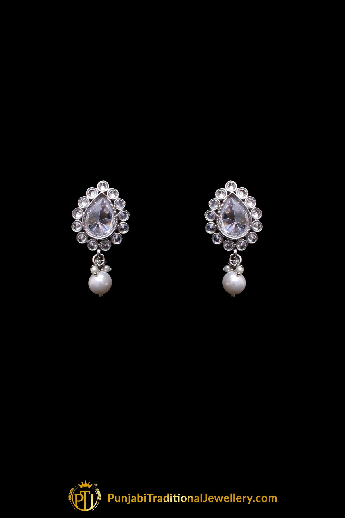 Silver Polki Pearl Necklace Set By Punjabi Traditional Jewellery