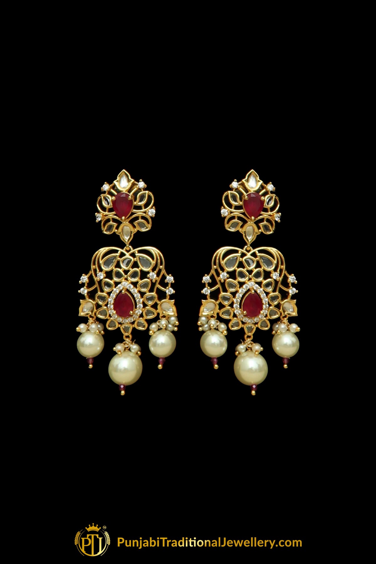 Red Matt Gold  Necklace Set By Punjabi Taditional Jewellery