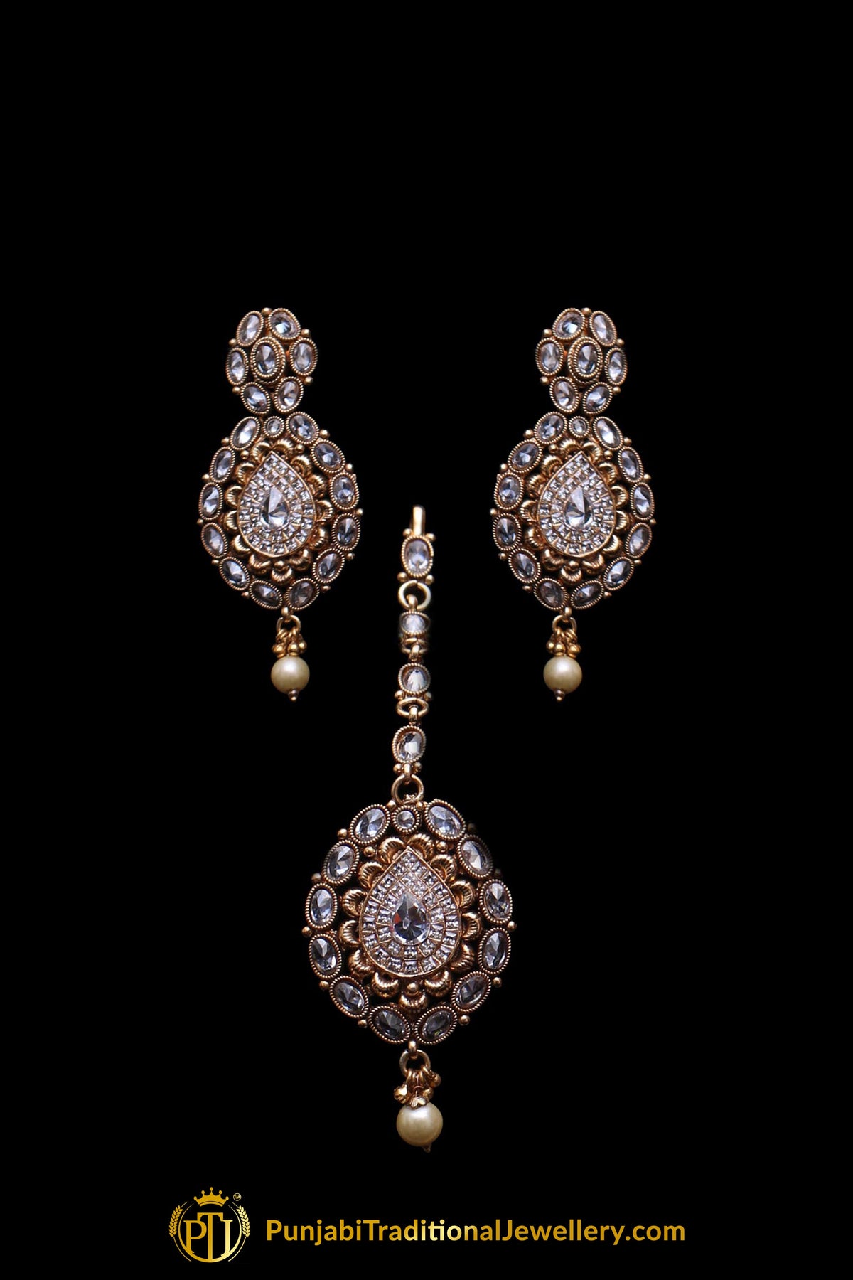 Choker Antique Gold Pearl Choker Necklace Set By Punjabi Traditional Jewellery