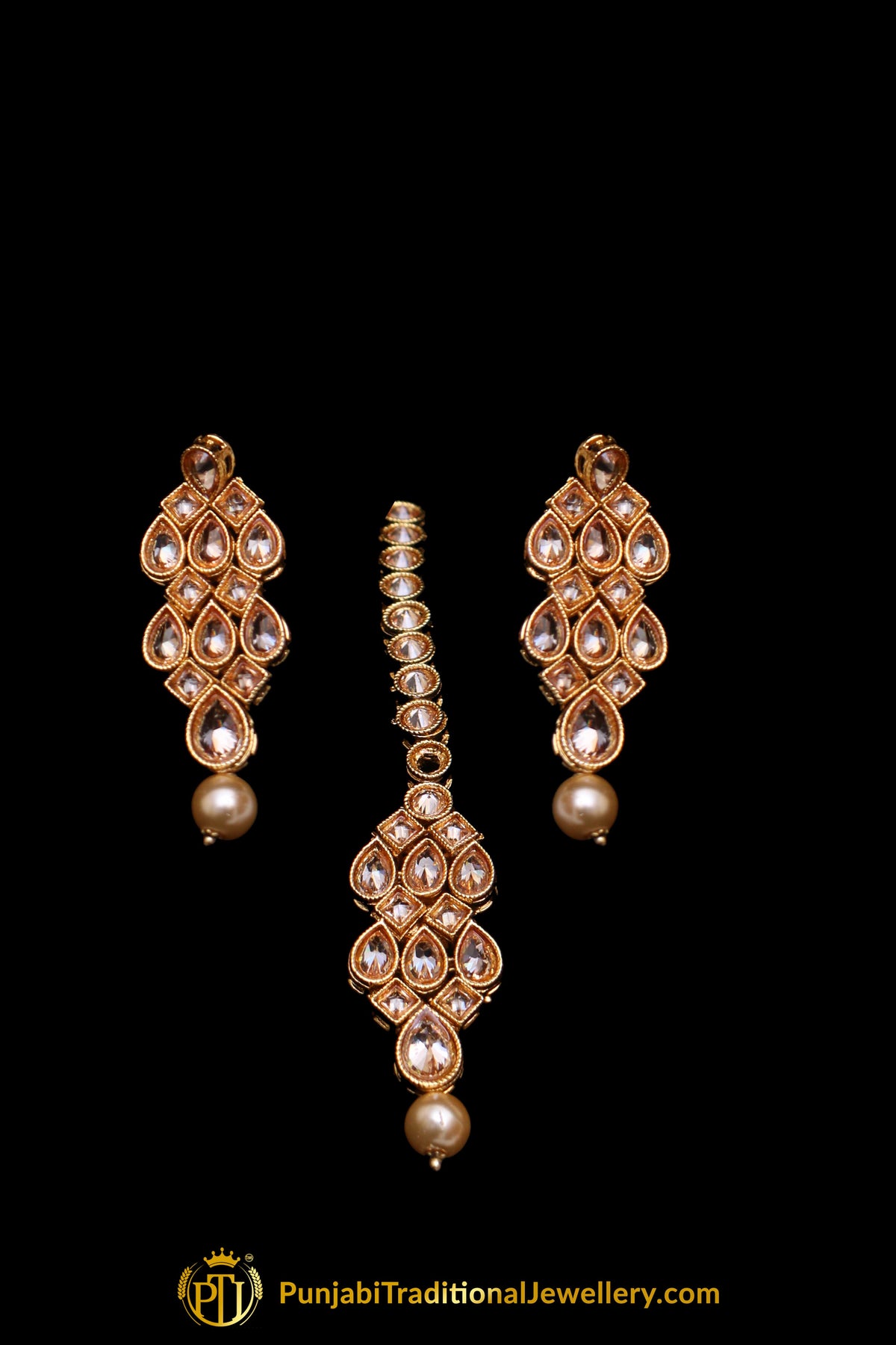 Pearl Champagne Stone Necklace Set By Punjabi Taditional Jewellery