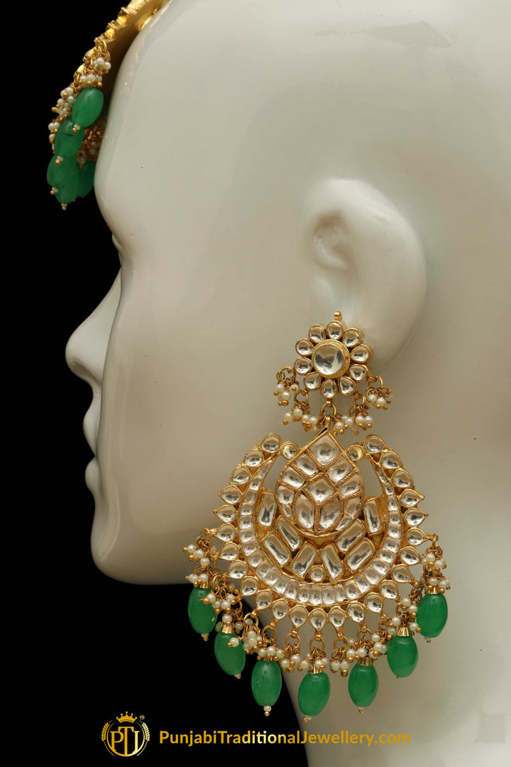 Emerald Kundan Earring Tikka Set | Punjabi Traditional Jewellery Exclusive