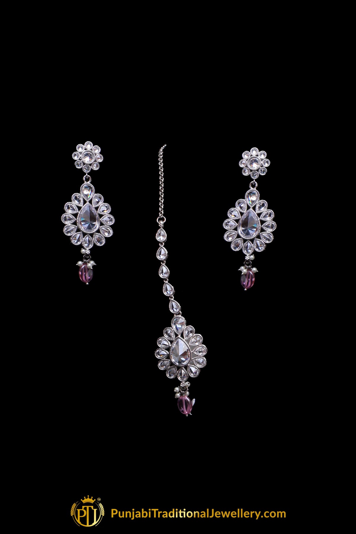 Pink Polki Necklace Set By Punjabi Traditional Jewellery