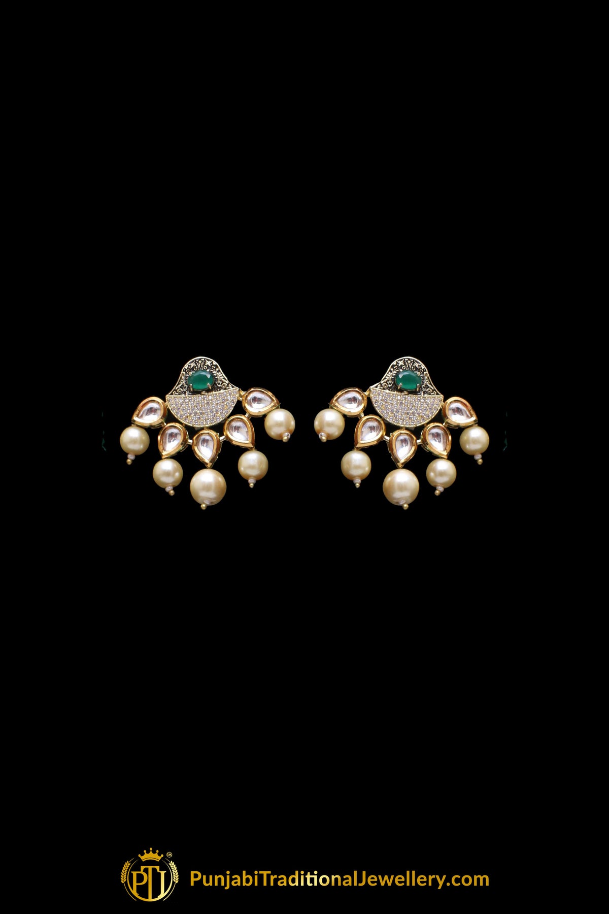 Green Kundan Mala Necklace Set By Punjabi Traditional Jewellery