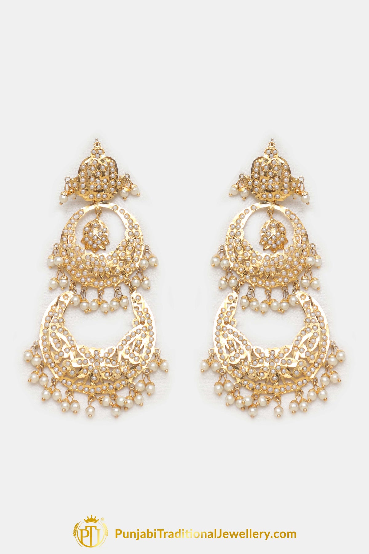 Golden Jadau Pearl Necklace Set By Punjabi Traditional Jewellery