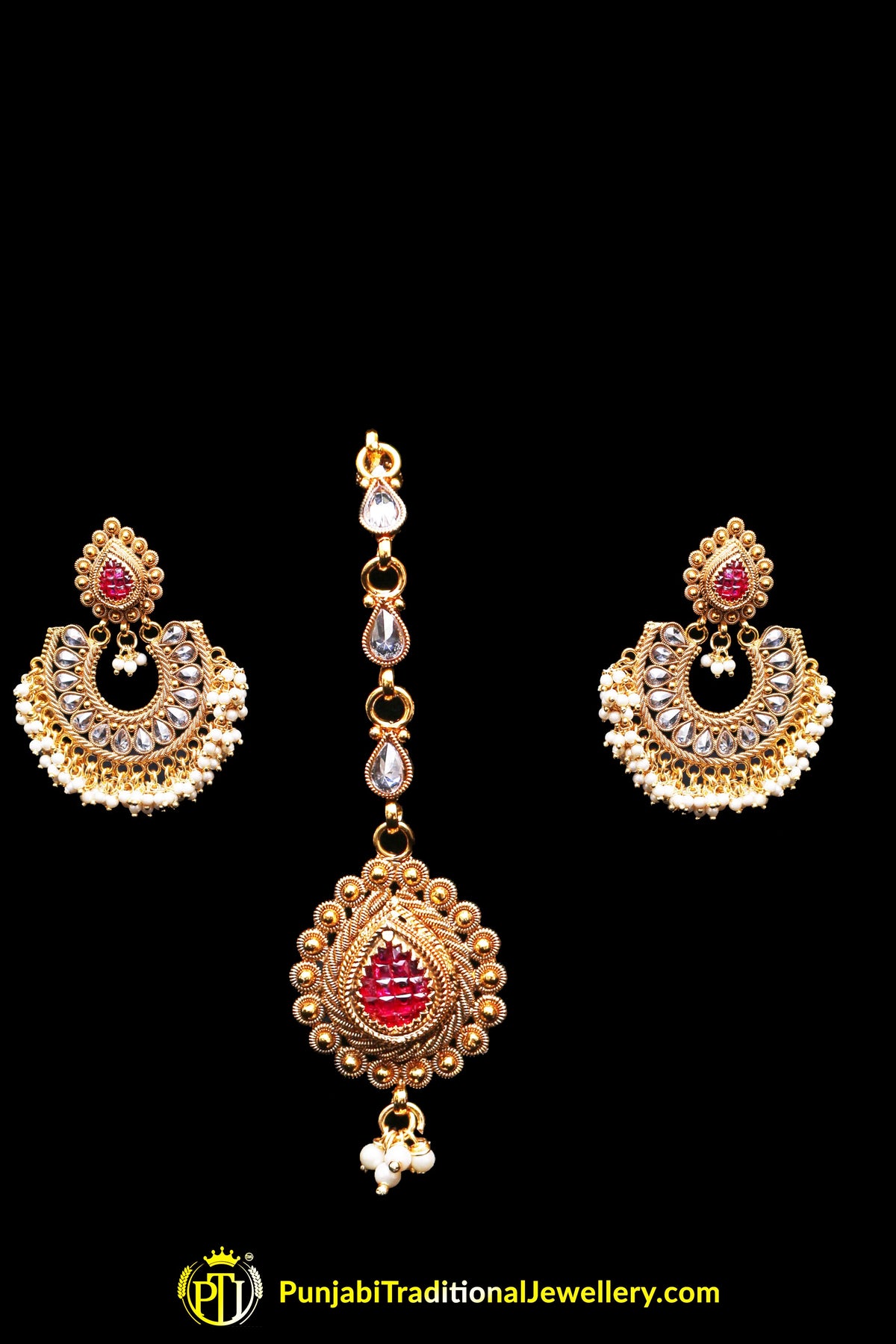 Polki Pearl Choker Necklace Set By Punjabi Traditional Jewellery