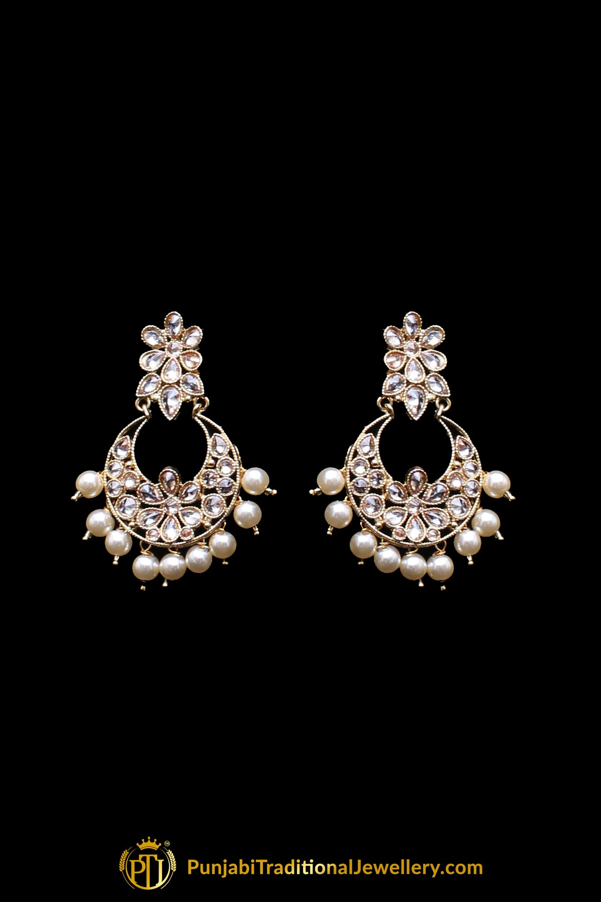 Golden Polki Pearl Necklace Set By Punjabi Traditional Jewellery