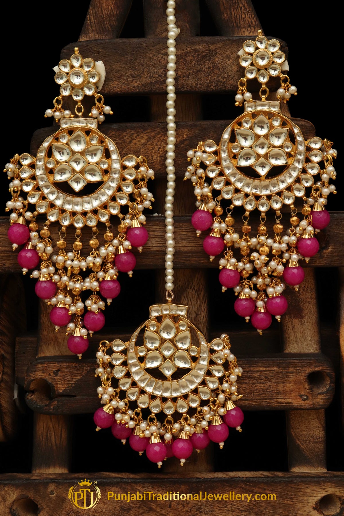 Pink Kundan Earring Tikka Set | Punjabi Traditional Jewellery Exclusive