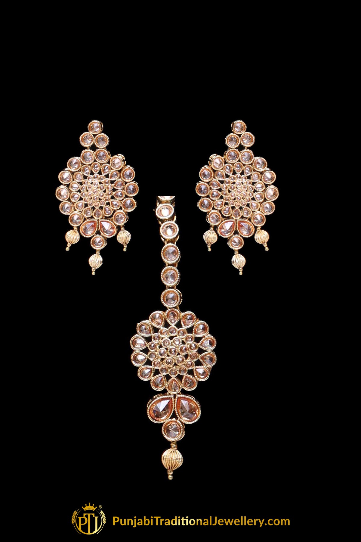 Pearl Champagne Stone Necklace Set By Punjabi Taditional Jewellery