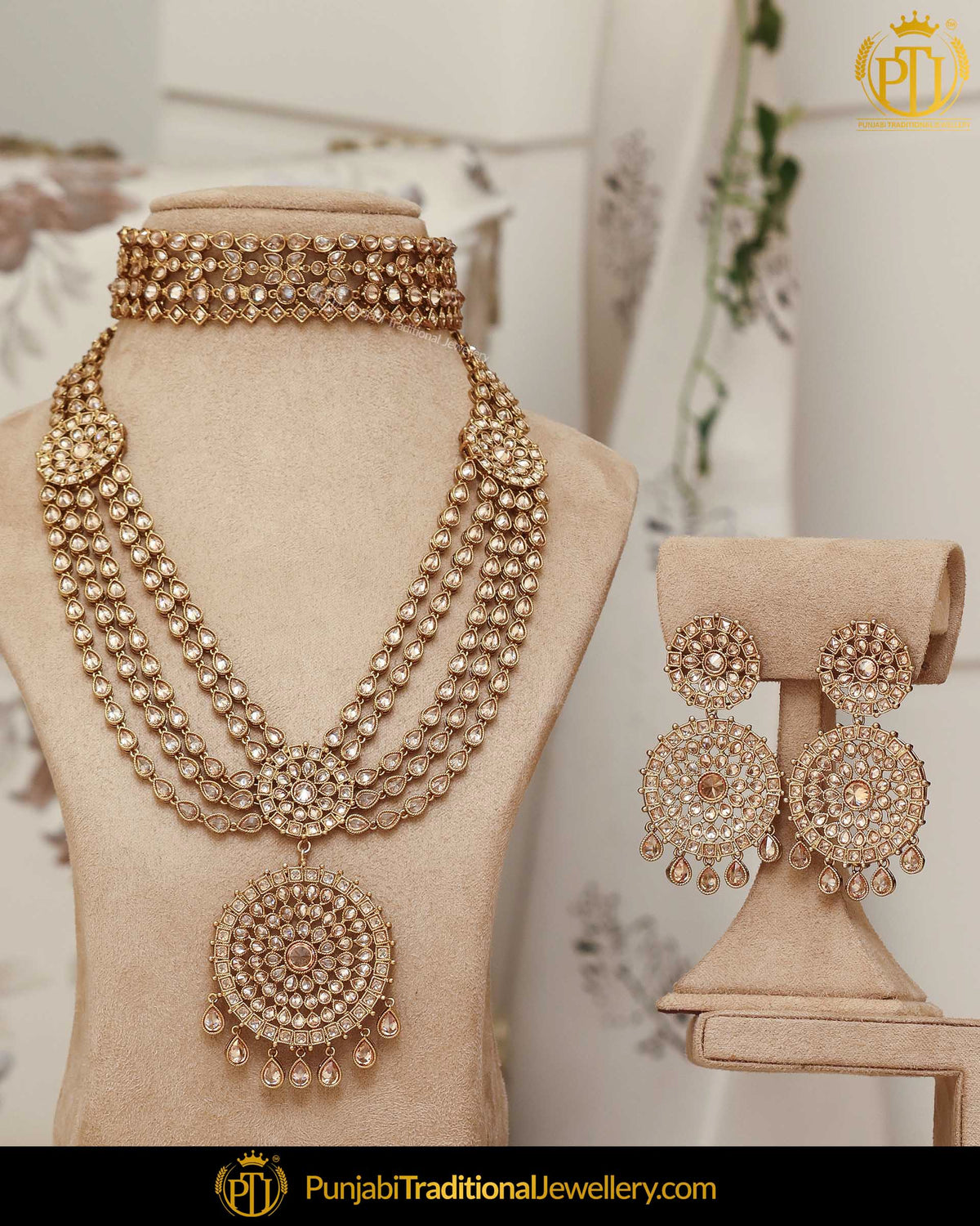 Gold Finished Champagne Choker & Earrings Only| Punjabi Traditional Jewellery Exclusive