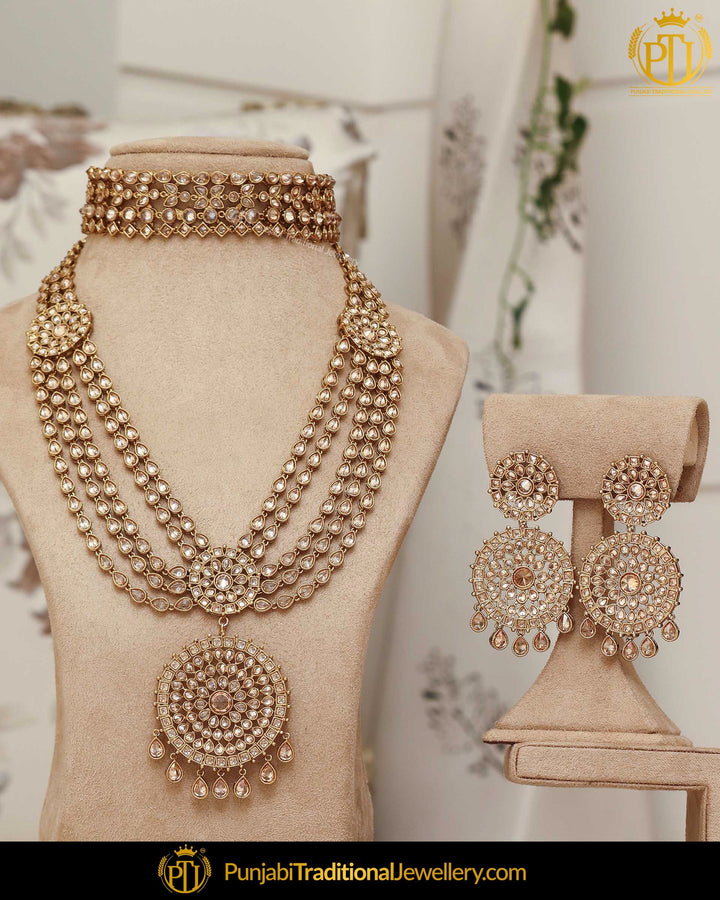 Gold Finished Champagne Choker & Earrings Only| Punjabi Traditional Jewellery Exclusive